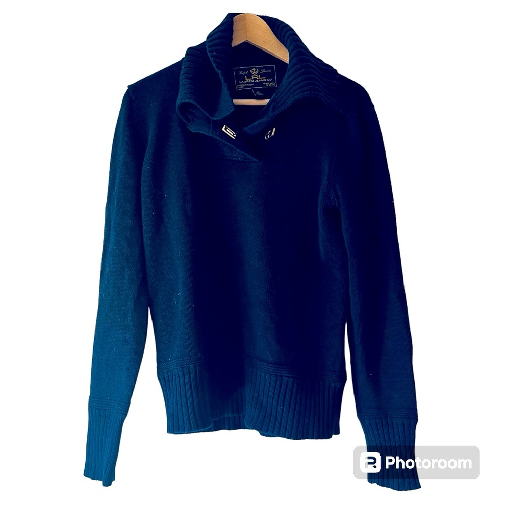 RALPH LAUREN JEANS navy cotton sweater with gold lock size M